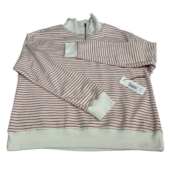 Three Dots Womens Arta Quarter Zip Striped Sweater Dusty Cedar - L New - Picture 2 of 3
